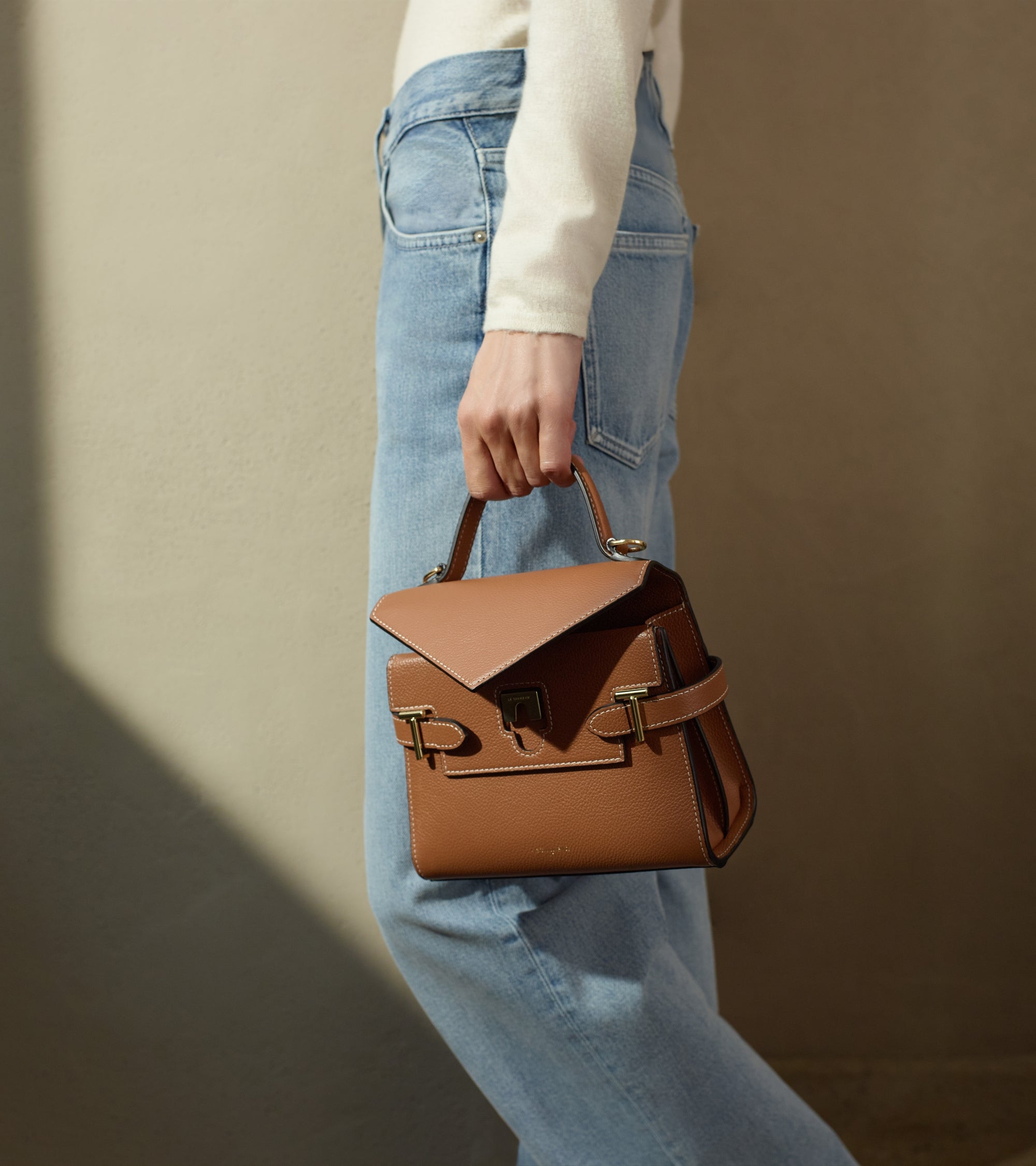 Petit sac à main double rabat Emilie en cuir grainé