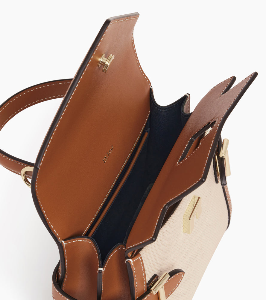 Kleine Handtasche Emilie mit doppeltem Umschlag, aus Canvas-Baumwolle und Glattleder