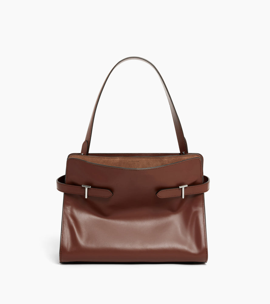 Sac porté épaule grand modèle Emie en cuir lisse et nubuck