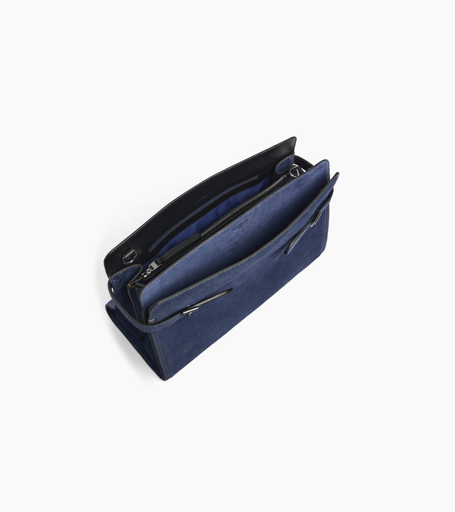 Sac porté épaule grand modèle Emie en cuir suède effet denim