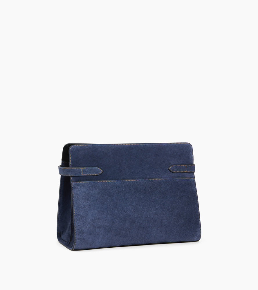 Sac porté épaule grand modèle Emie en cuir suède effet denim