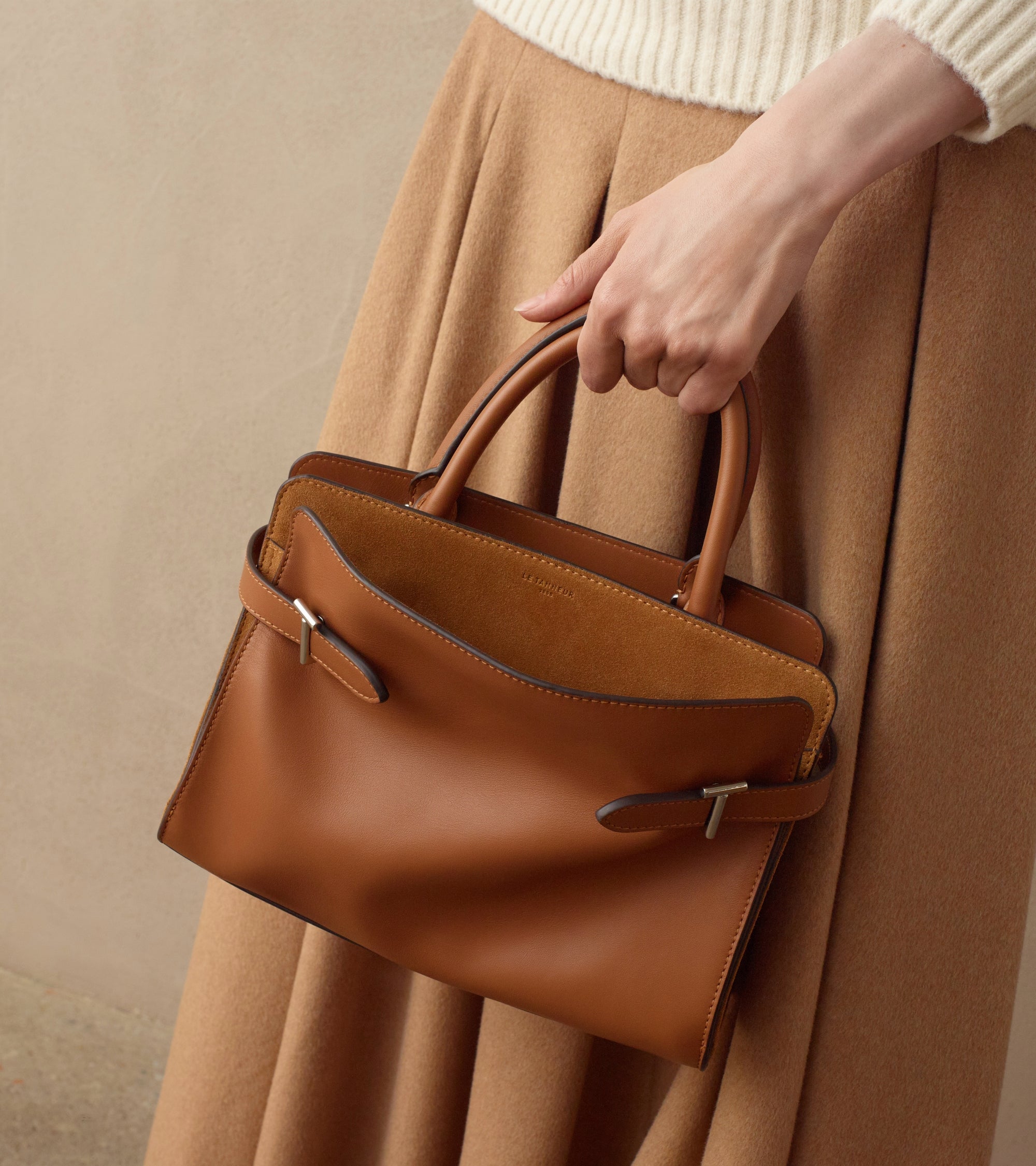 Sac à main moyen modèle Emie en cuir lisse et nubuck
