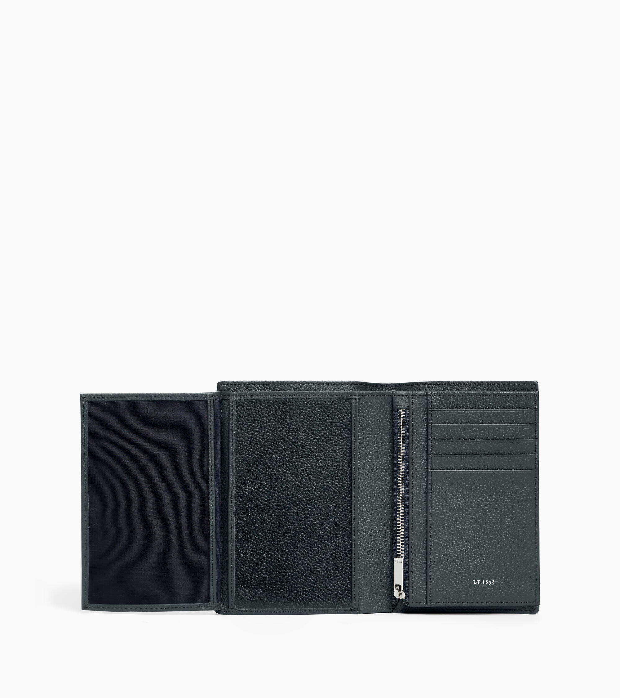 Lucien medium vertical two-fold zipped wallet in grained leather