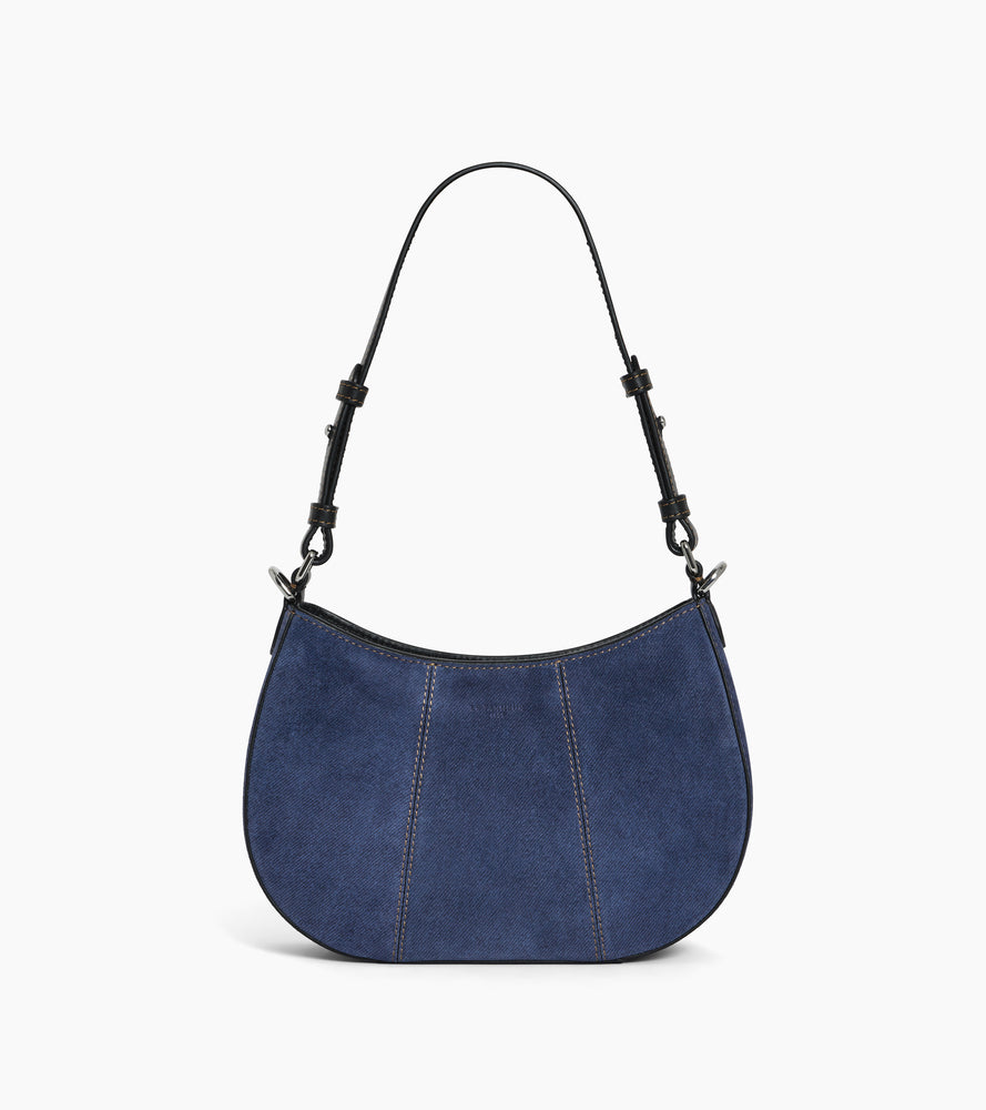 Juliette small half-moon bag in denim-effect suede leather