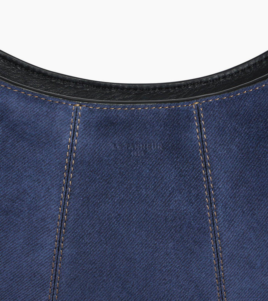 Petit sac demi-lune Juliette en cuir suède effet denim