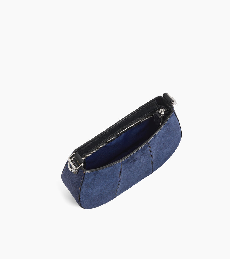Petit sac demi-lune Juliette en cuir suède effet denim