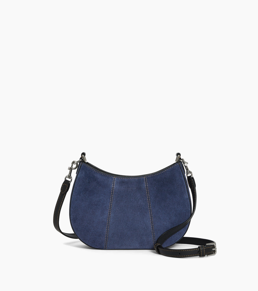 Petit sac demi-lune Juliette en cuir suède effet denim