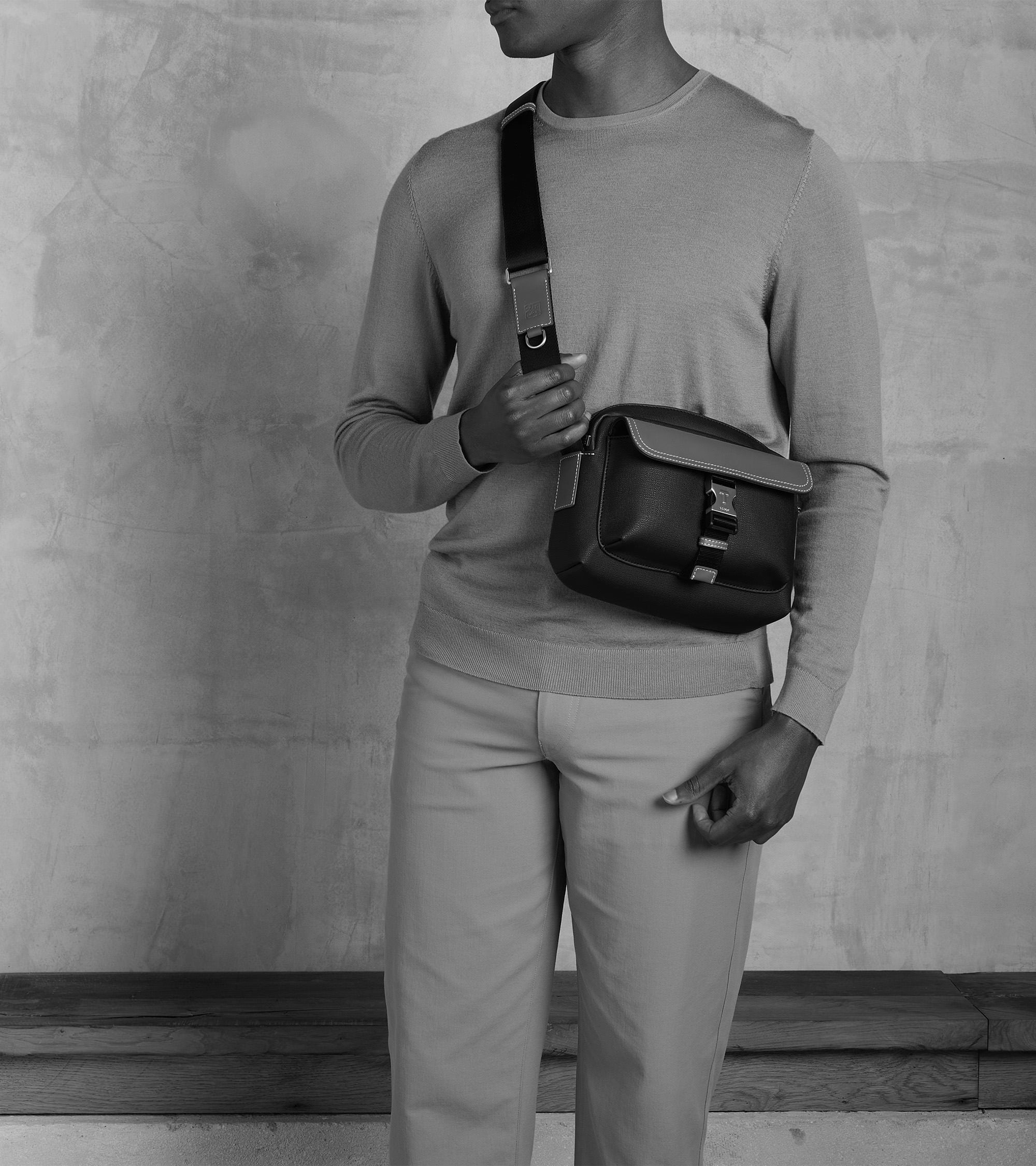 Maurice small shoulder bag in cotton canvas and smooth semi-vegetal leather