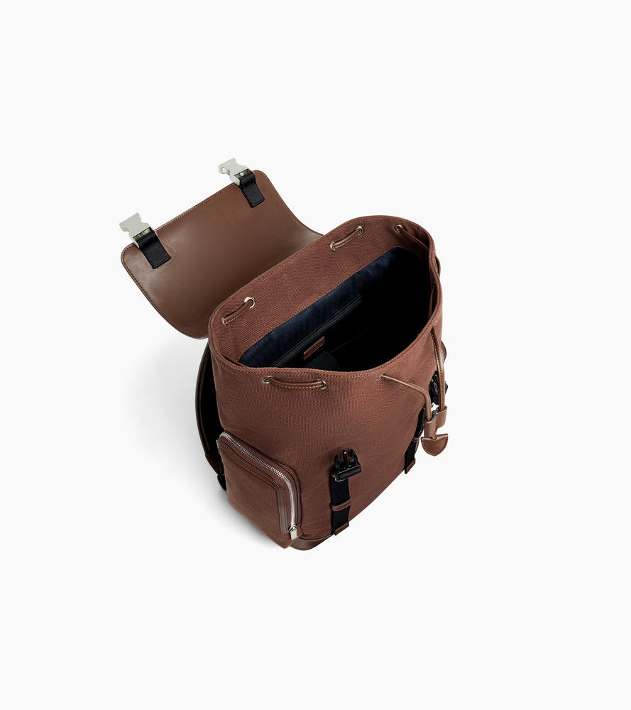 Mochila con solapa Maurice en lona de algodón y cuero liso