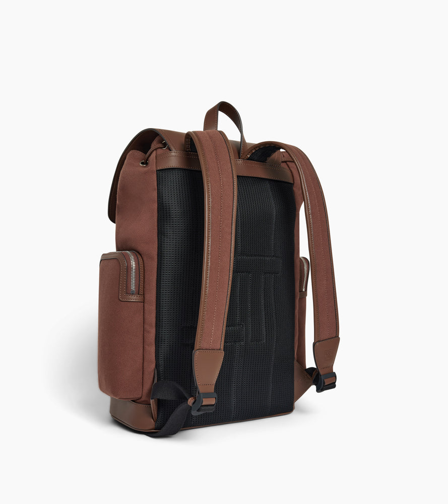 Mochila con solapa Maurice en lona de algodón y cuero liso