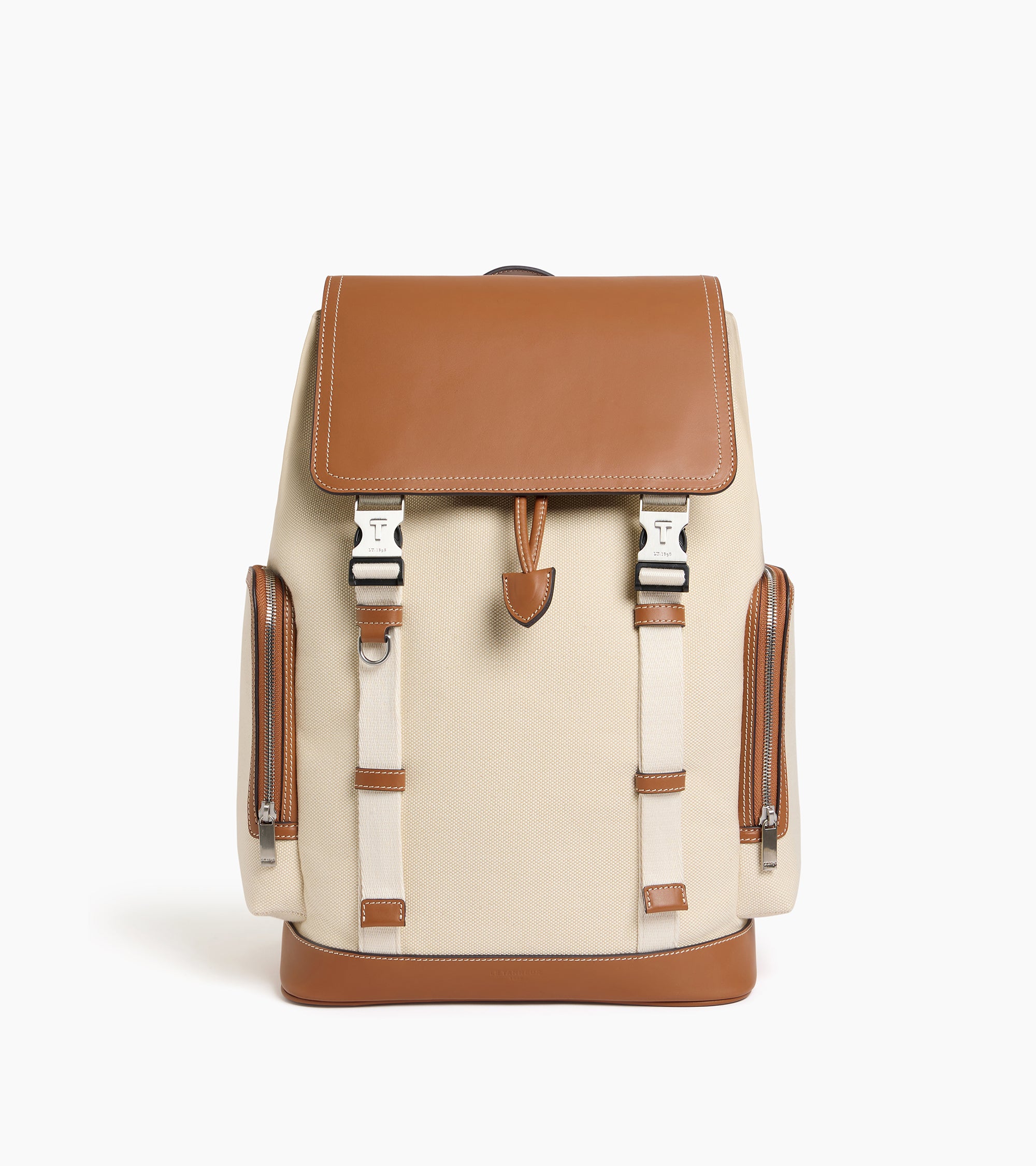 Maurice backpack with flap in cotton canvas and smooth semi-vegetal leather