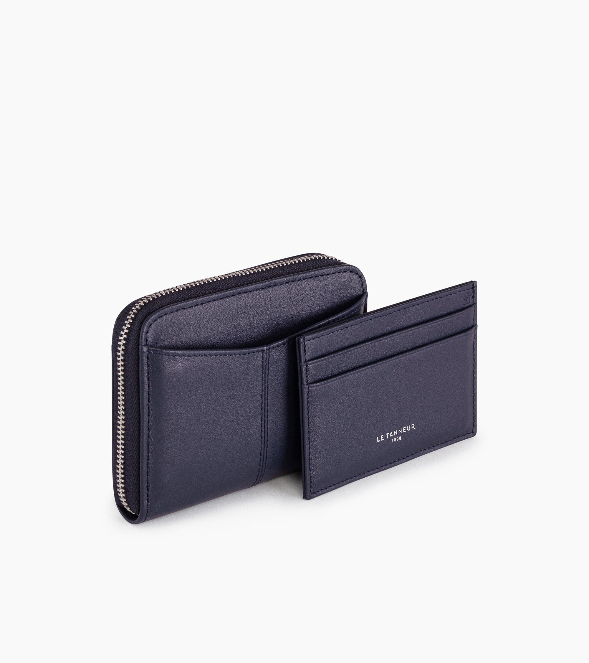 Porte monnaie zippé avec porte cartes amovible Charlotte en cuir lisse