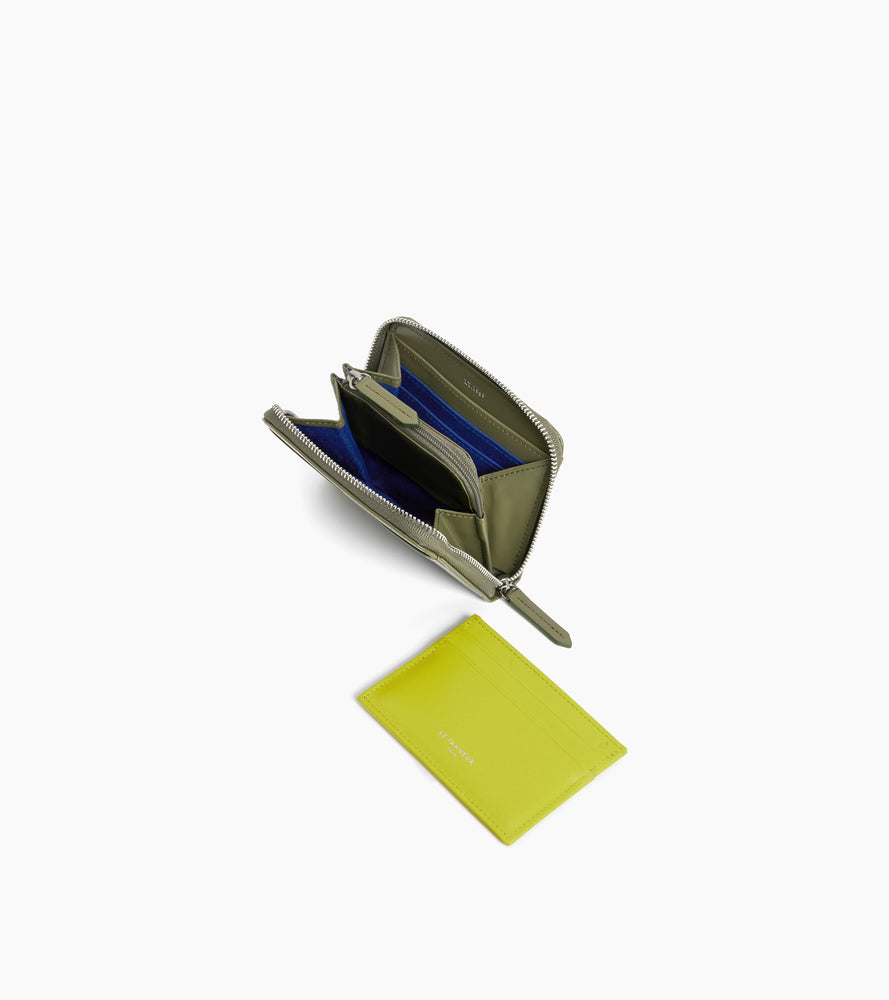 Porte monnaie zippé avec porte cartes amovible Charlotte en cuir lisse
