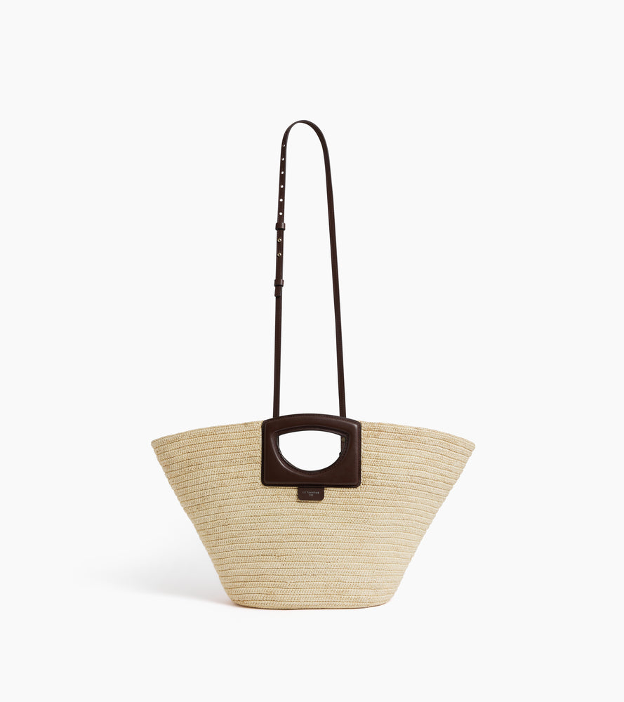 Große Tote-Bag aus natürlichem Raffia und glattem pflanzlichem Leder